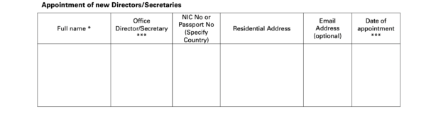 Form 20 - Make Changes to Directors of a Company